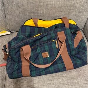 Green and Brown Plaid Duffel Bag